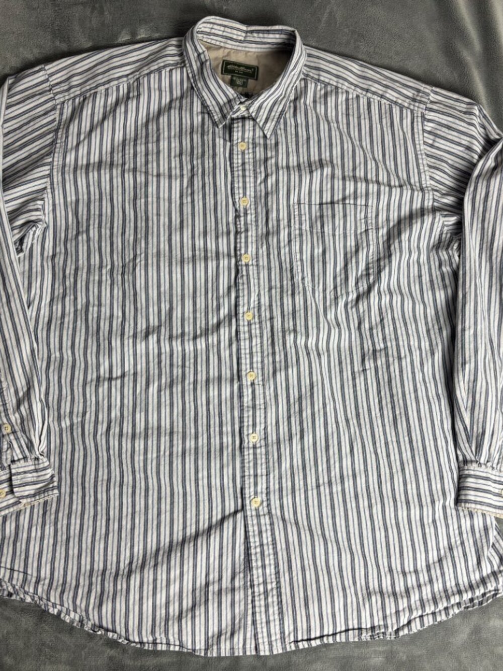 Eddie Bauer Men’s 4XL Tall Striped Button Down Shirt Blue White 100% Cotton